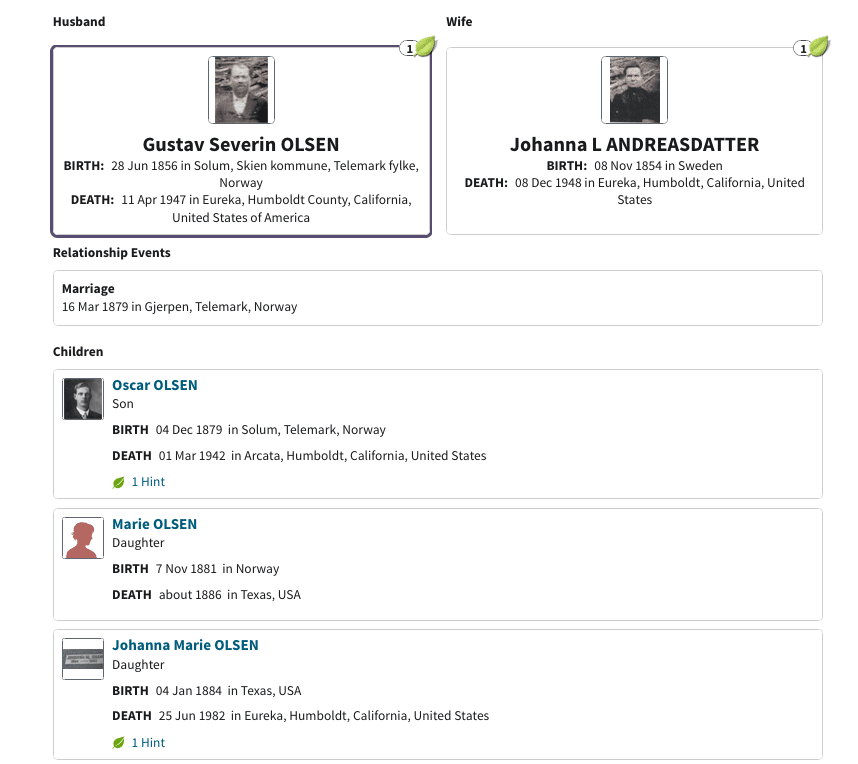 OLSEN family tree